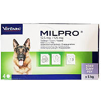 Милпро для собак и щенков мильбемицин, 4 таблетки Вирбак больше 5 кг 12,5мг125мг