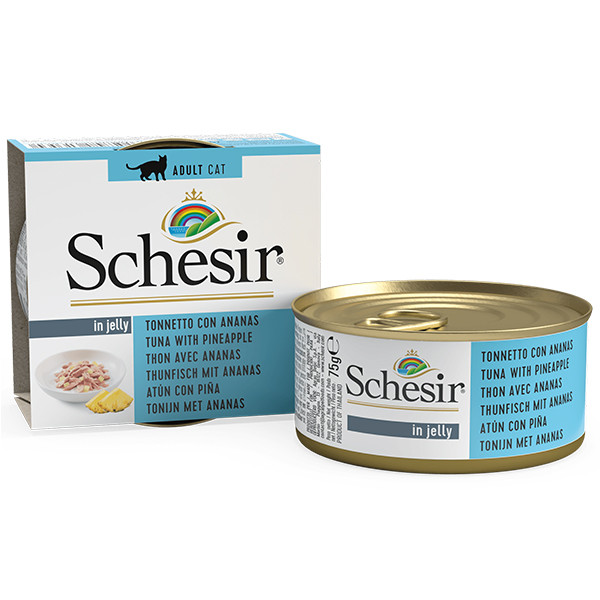 Schesir Tuna Pineapple ШЕЗІР Тунець з АНАНАСОМ в желе натуральні консерви для котів, вологий корм, банку 75 г