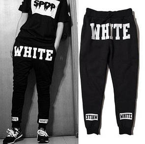 Чорні кежуал штани офф вайт | білий логотип off white