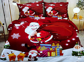 Новорічне двоспальне постільна білизна Дід Мороз з мішком подарунків