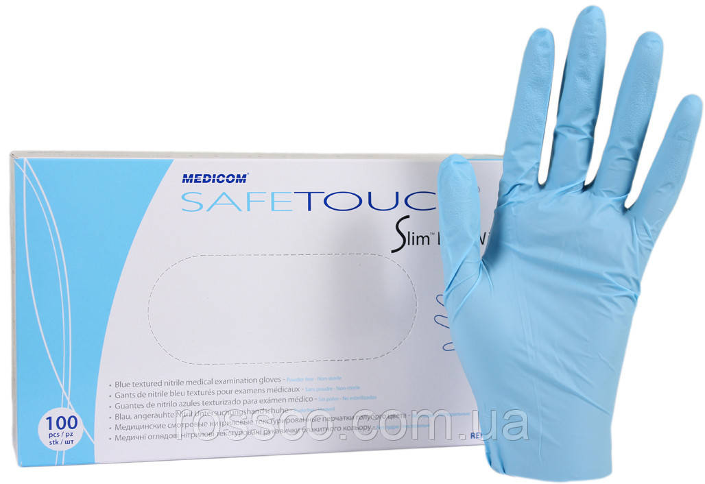 Нітрилові рукавички 5г/м2 (100шт/уп) Медиком SafeTouch® Slim Blue, S