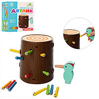 Детская магнитная игра пенек с птичками и гусеницами TREE TOYS, от 3 лет, 18.5х15х14.5 см., разноцветная