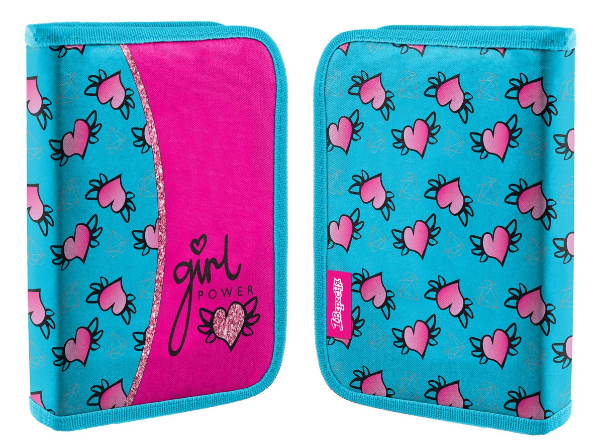 Пенал твердий 1Вересня одинарний без клапану HP-02  "Heart", бірюзовий