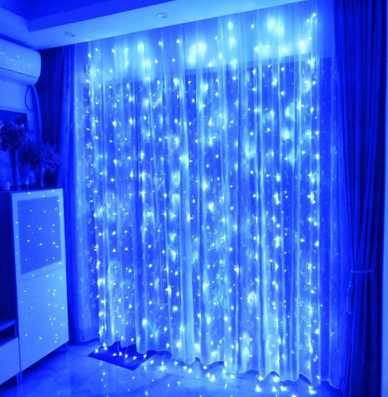 Гірлянда Xmas водоспад 3х3 м 300 Led B-9 Синя на мідному дроті з з'єднувачем, фото 1