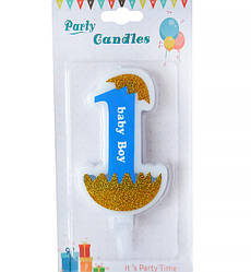 Свічки для торта "1 baby boy", висота - 13,5 див., колір блакитний