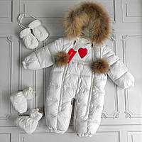 Зимний белый цельный комбинезон Moschino для новорожденных, фото 1