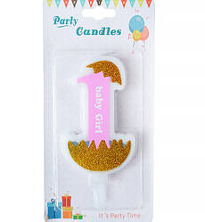 Свічки для торта "1 baby girl", висота - 13,5 см, колір рожевий