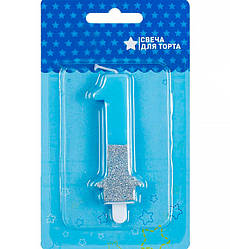 Свічки для торта "1 year", висота - 7,5 см, колір блакитний з золотом