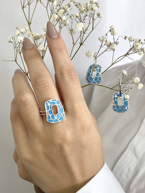 Каблучка срібна з перегородчастою емаллю Карамболь, фото 1