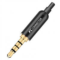 Металевий штекер конектор під паяння Jack 3.5 мм TRRS (4 pin) R Connector Black/Gold, метал (48430)