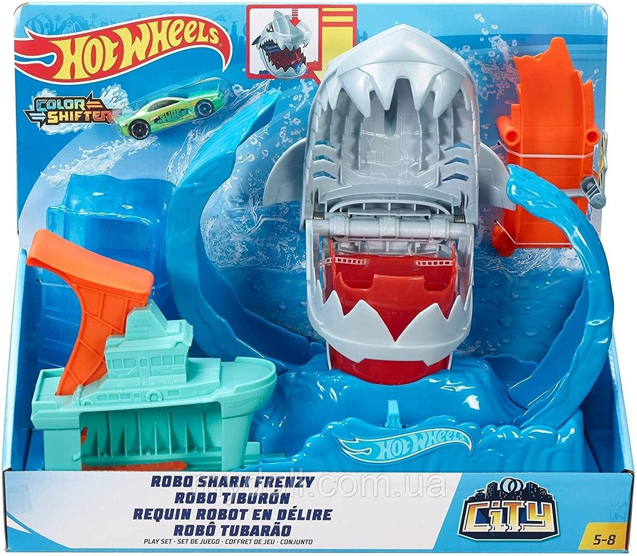 Ігровий набір Хот Вілс Голодна Акула-робот Зміни колір Hot Wheels City Robo Shark Frenzy GJL12 Mattel Оригінал