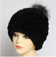 Жіноча шапка з кролика з бубоном із Лиси. Чорна