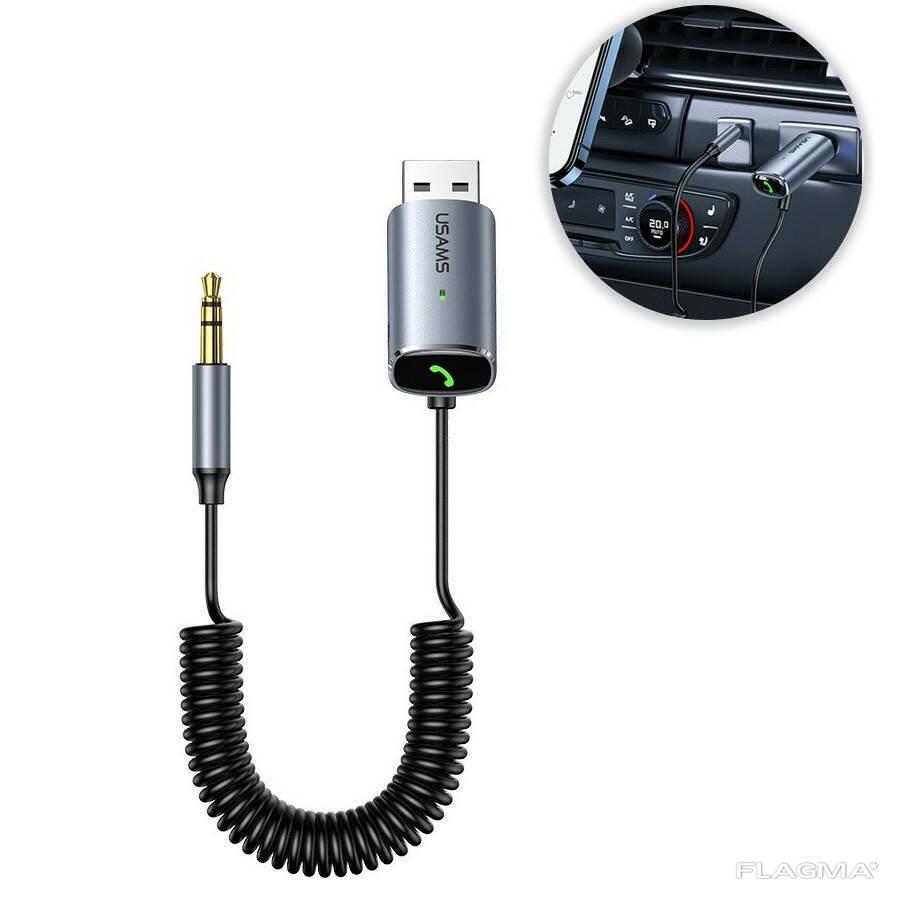 Бездротовий AUX аудіо адаптер (ресивер) Usams Aluminum Alloy Car Wireless Audio Receiver US-SJ504 Grey
