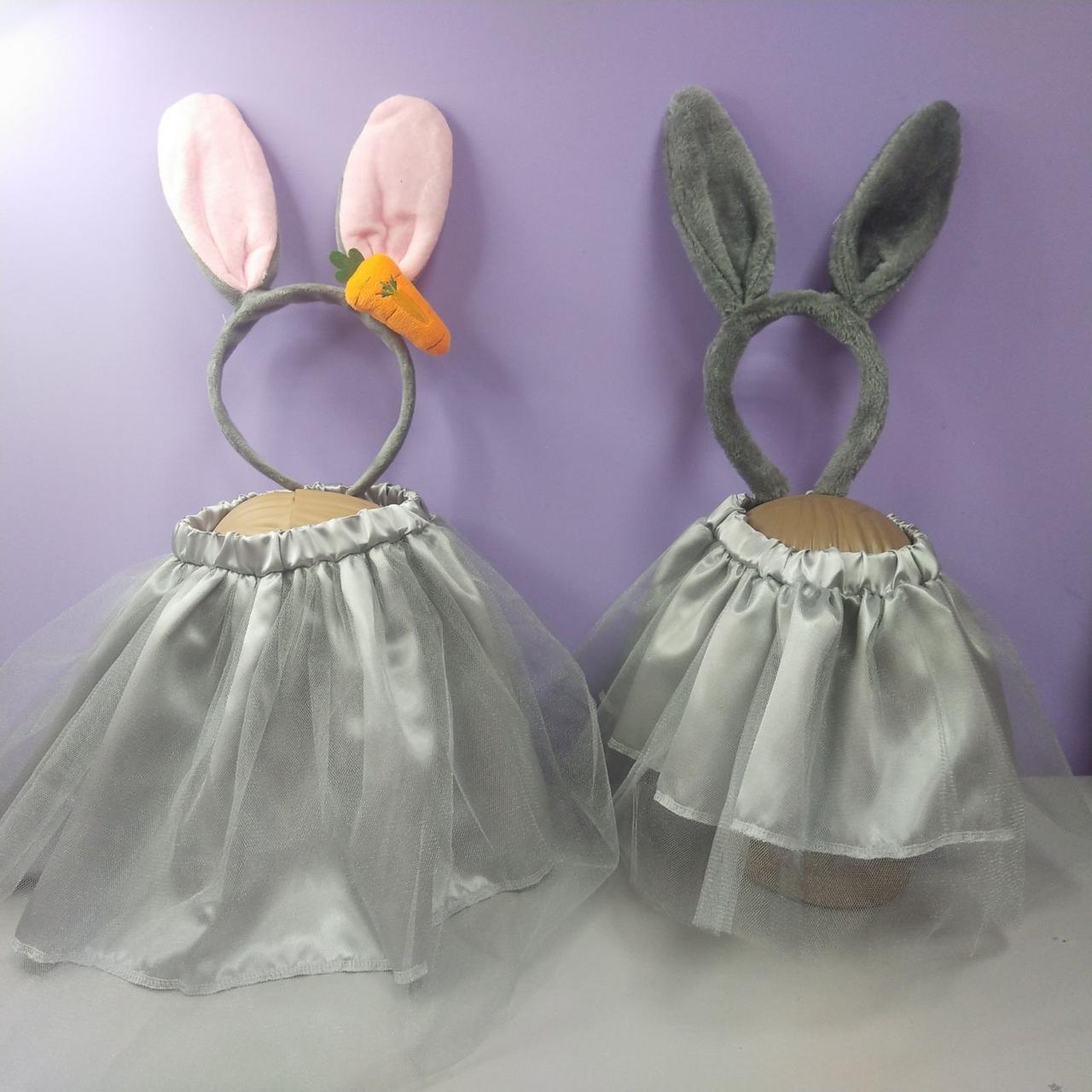 Костюм зайчика новорічний 1-8 років спідниця фатинова та обруч вушка колір сріблястий 1 шт зайчик, фото 1