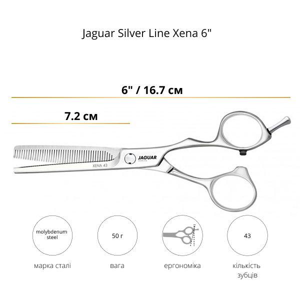 Професійні філірувальні ножиці для стриження волосся Jaguar Silver Line Xena розмір 6.00