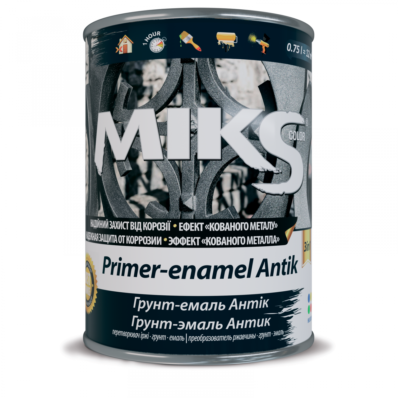 Ґрунт-емаль 3 в 1 Miks Color Antik антрацит 0.75л