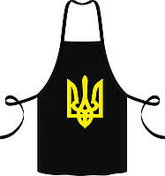 Фартук черный кухонный с оригинальным принтом "Герб Украины (желтый)"