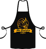Фартух чорний кухонний з оригінальним принтом "Mr. Barista coffee"