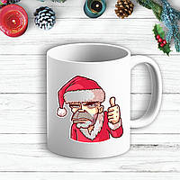 Белая кружка (чашка) с новогодним принтом Дед Мороз "Все хорошо"