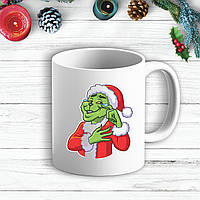 Белая кружка (чашка) с новогодним принтом Гринч (The Grinch) В слезах