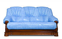 Трехместный диван в коже, с французской раскладушкой, голубой