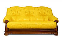 Трехместный диван в коже, с французской раскладушкой, желтый