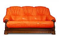 Трехместный диван в коже, с французской раскладушкой, оранжевый