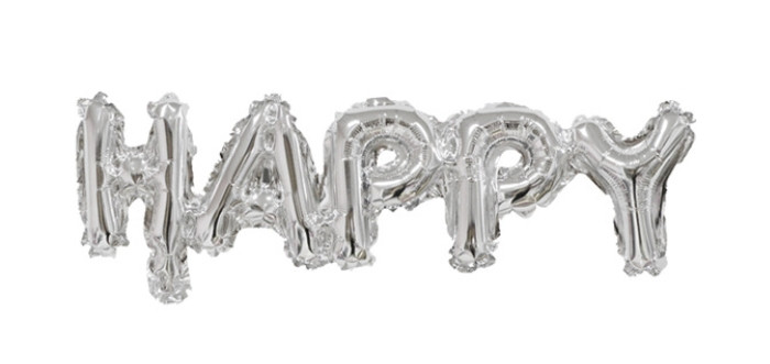 Фольгована міні-куля срібна "Happy" 12х48 см (Китай)