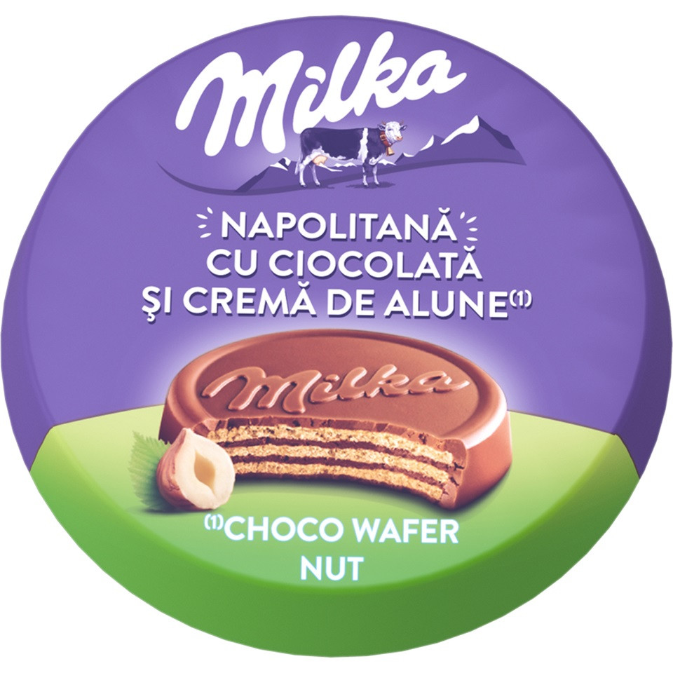 Вафлі Неаполітанські в Шоколаді з Горіховою Начинкою Milka Napolitana cu Ciocolata Crema Alune 30 г Швейцарія (