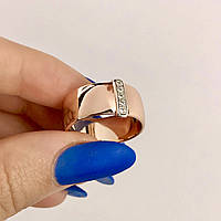 Обручальное кольцо с белыми цирконами комбинированное покрытие золотом 18к. размер 17.