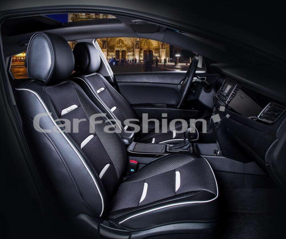 Каркасні чохли-накидки на передні сидіння CarFashion, модель BUSINESS FRONT, чорний/білий, фото 1