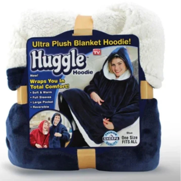 Толстовка-плед з капюшоном Huggle Hoodie Ultra Plush Blanket -синій /Плюшева кофта /Плед з рукавами