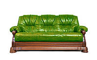 Классический кожаный диван Виконт 5030, с французской раскладушкой, зеленый