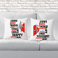 Парные декоративные подушки с принтом "Love Sweet Kiss"