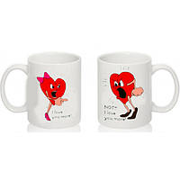 Парні білі чашки з принтом "Серця"
