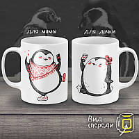 Парні білі чашки з принтом "Пінгвінчики"