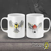Парні білі чашки з принтом "Птахи"