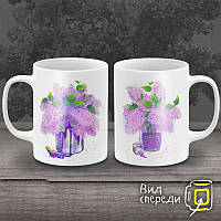 Парні білі чашки (кухлі) з принтом Бузок