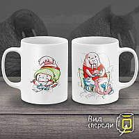 Парні білі чашки з принтом "Моржі"