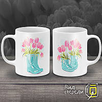 Парні білі чашки з принтом "Тюльпани"