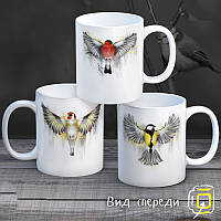 Сімейні білі чашки з принтом "Птахи"