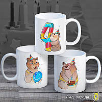 Сімейні білі чашки з принтом "Іменини. 4 роки"