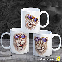 Сімейні білі чашки з принтом "Леви"