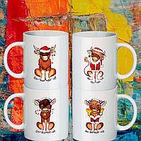 Семейные белые чашки (кружки) с принтом "Быки - символ Нового Года"