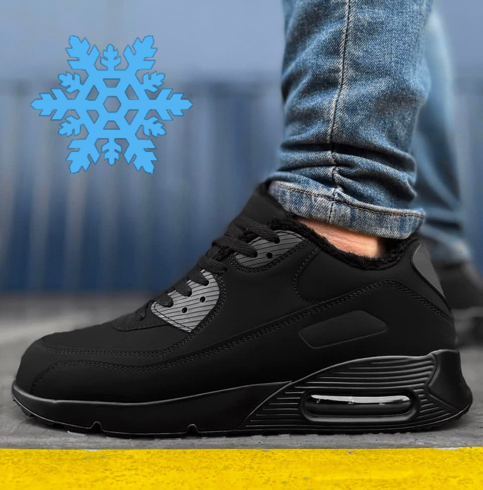 Зимові чоловічі кросівки у стилі Nike Air Max 90 з теплим хутром. Фото наживо