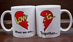Парні білі чашки з принтом "Love is... When we are Together "