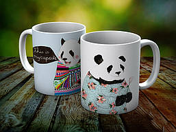 Парні білі чашки з принтом "Пара панд"