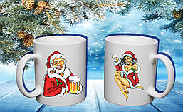 Парні білі чашки з принтом "Дід Мороз і Снігуронька"