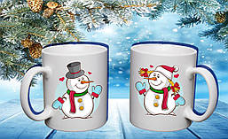 Парні білі чашки з принтом "Сніговики"
