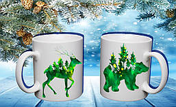 Парні білі чашки з принтом "Зелені тварини"